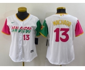 Women's San Diego Padres #13 Manny Machado White Number 2022 City Connect Cool Base Stitched Jersey
