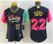 Women's San Diego Padres #22 Juan Soto Number Black 2022 City Connect Cool Base Stitched Jersey1