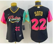 Women's San Diego Padres #22 Juan Soto Number Black 2022 City Connect Cool Base Stitched Jersey
