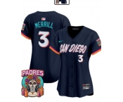 Women's  San Diego Padres #3 Jackson Merrill Obsidian 2026 City Connect Stadium Limited Stitched Baseball Jersey