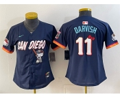 Women's San Diego Padres X Hello Kitty #11 Yu Darvish Obsidian 2026 City Connect Stadium Stitched Baseball Jersey Women's San Diego Padres X Hello Kitty #11 Yu Darvish Obsidian 2026 City Connect Stadium Stitched Baseball Jersey