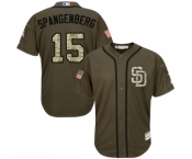 Youth Majestic San Diego Padres #15 Cory Spangenberg Authentic Green Salute to Service Cool Base MLB Jersey