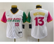 Youth San Diego Padres #13 Manny Machado White Number 2022 City Connect Cool Base Stitched Jersey
