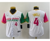 Youth San Diego Padres #4 Blake Snell Number White 2022 City Connect Cool Base Stitched Jersey