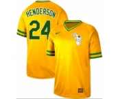 Men's Nike Athletics #24 Rickey Henderson Yellow Cooperstown Collection Stitched Baseball Jersey