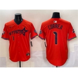 Men's Houston Astros #1 Carlos Correa Orange 2025 City Connect With Texas Patch Limited Stitched Baseball Jersey Men's Houston Astros #1 Carlos Correa Orange 2025 City Connect With Texas Patch Limited Stitched Baseball Jersey