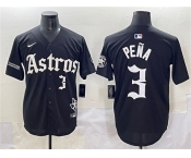 Men's Houston Astros #3 Jeremy Pena Black Gothic 'Houston Born Barrio Raised' Limited Stitched Baseball Jersey