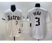 Men's Houston Astros #3 Jeremy Pena White Gothic 'Houston Born Barrio Raised' Limited Stitched Baseball Jersey