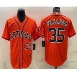 Men's Houston Astros #35 Justin Verlander Number Orange With Patch Stitched MLB Cool Base Nike Jersey
