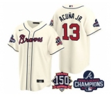Men's Atlanta Braves #13 Ronald Acuna Jr. 2021 Cream World Series Champions With 150th Anniversary Patch Cool Base Stitched Jersey