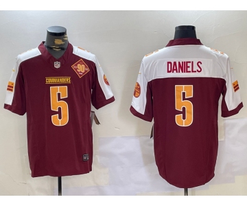 Men's Washington Commanders #5 Jayden Daniels Red Thanksgiving 2024 FUSE With 90th Vapor Limited Stitched Jersey