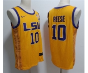 Men's LSU Tigers #10 Angel Reese Yellow Stitched Jersey