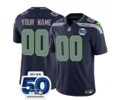 Men's Seattle Seahawks Active Player Custom Navy 2025 F.U.S.E. 50th Anniversary Patch Vapor Limited Stitched Jersey