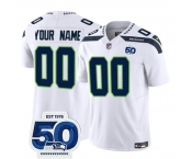 Men's Seattle Seahawks Active Player Custom White 2025 F.U.S.E. 50th Anniversary Patch Vapor Limited Stitched Jersey