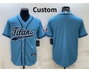Men's Tennessee Titans Blank Blue With Patch Cool Base Stitched Baseball Jersey