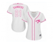 Women Majestic Toronto Blue Jays #21 Michael Saunders Replica White Fashion Cool Base MLB Jersey Women Majestic Toronto Blue Jays #21 Michael Saunders Replica White Fashion Cool Base MLB Jersey