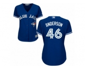 Women Majestic Toronto Blue Jays #46 Brett Anderson Authentic Blue Alternate MLB Jersey