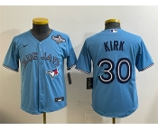 Youth Toronto Blue Jays #30 Alejandro Kirk Blue 2025 World Series Cool Base Stitched Baseball Jersey Youth Toronto Blue Jays #30 Alejandro Kirk Blue 2025 World Series Cool Base Stitched Baseball Jersey