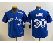 Youth Toronto Blue Jays #30 Alejandro Kirk Royal 2025 World Series Cool Base Stitched Baseball Jersey Youth Toronto Blue Jays #30 Alejandro Kirk Royal 2025 World Series Cool Base Stitched Baseball Jersey