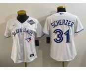 Youth Toronto Blue Jays #31 Max Scherzer White 2025 World Series Cool Base Stitched Baseball Jersey Youth Toronto Blue Jays #31 Max Scherzer White 2025 World Series Cool Base Stitched Baseball Jersey