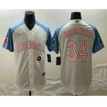 Men's Mexico Baseball #34 Fernando Valenzuela 2023 White Blue World Classic Stitched Jersey