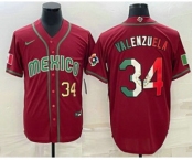 Men's Mexico Baseball #34 Fernando Valenzuela Number 2023 Red Blue World Baseball Classic Stitched Jersey3