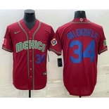 Men's Mexico Baseball #34 Fernando Valenzuela Number 2023 Red Blue World Baseball Classic Stitched Jerseys