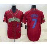 Mens Mexico Baseball #7 Julio Urias Number 2023 Red Blue World Baseball Classic Stitched Jersey