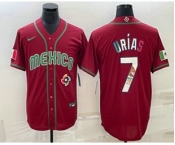 Mens Mexico Baseball #7 Julio Urias Number 2023 Red Blue World Baseball Classic Stitched Jersey