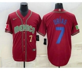 Men's Mexico Baseball #7 Julio Urias Number 2023 Red Blue World Baseball Classic Stitched Jerseys