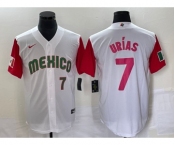 Men's Mexico Baseball #7 Julio Urias Number 2023 White Red World Classic Stitched Jersey24