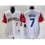 Men's Mexico Baseball #7 Julio Urias Number 2023 White Red World Classic Stitched Jersey3