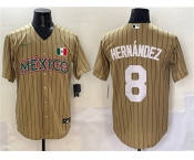 Men's Mexico Baseball #8 Enrique Hernandez Tan 2023 World Baseball Classic Stitched Jersey