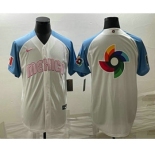 Men's Mexico Baseball Big Logo 2023 White Blue World Classic Stitched Jersey2