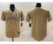 Men's Mexico Baseball Blank Tan 2023 World Baseball Classic Stitched Jersey
