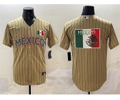 Men's Mexico Baseball Tan 2023 World Baseball Classic Team Big Logo Stitched Jersey
