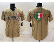 Men's Mexico Baseball Tan 2023 World Baseball Classic Team Big Logo Stitched Jerseys