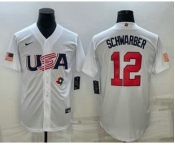 Men's USA Baseball #12 Kyle Schwarber 2023 White World Baseball Classic Stitched Jerseys
