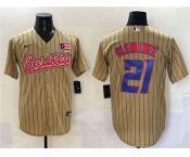 Men's Puerto Rico Baseball #21 Roberto Clemente Tan 2023 World Baseball Classic Stitched Jersey
