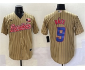 Men's Puerto Rico Baseball #9 Javier Baez Tan 2023 World Baseball Classic Stitched Jersey
