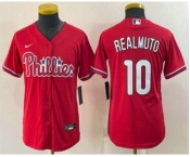 Youth Philadelphia Phillies #10 JT Realmuto Red Stitched MLB Cool Base Nike Jersey