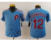 Youth Philadelphia Phillies #12 Kyle Schwarber Light Blue Cooperstown Cool Base Jersey