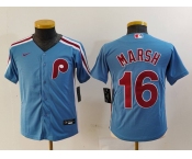 Youth Philadelphia Phillies #16 Brandon Marsh Light Blue Cooperstown Cool Base Jersey