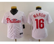 Youth Philadelphia Phillies #16 Brandon Marsh White Pinstripe Stitched Cool Base Jersey