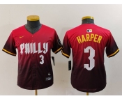 Youth Philadelphia Phillies #3 Bryce Harper Number Red 2024 City Connect Limited Jersey