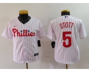 Youth Philadelphia Phillies #5 Bryson Stott White Pinstripe Stitched Cool Base Jersey