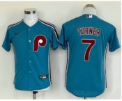 Youth Philadelphia Phillies #7 Trea Turner Blue Stitched MLB Cool Base Nike Jersey