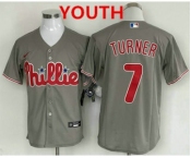 Youth Philadelphia Phillies #7 Trea Turner Grey Cool Base Stitched Baseball Jersey