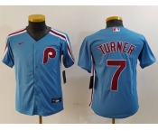 Youth Philadelphia Phillies #7 Trea Turner Light Blue Cooperstown Cool Base Jersey