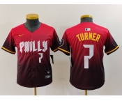Youth Philadelphia Phillies #7 Trea Turner Number Red 2024 City Connect Limited Jersey
